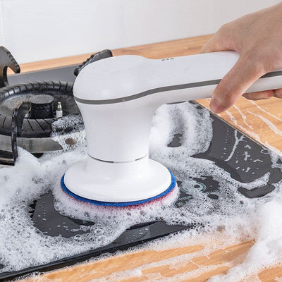 Wireless Electric Cleaning Brush scrubbing a bathroom tile surface