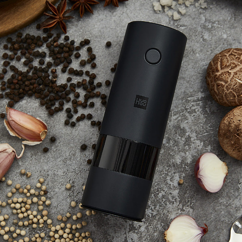 Electric Salt & Pepper Mill set on kitchen counter ready for seasoning