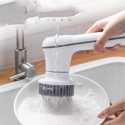 Wireless Electric Cleaning Brush scrubbing a bathroom tile surface