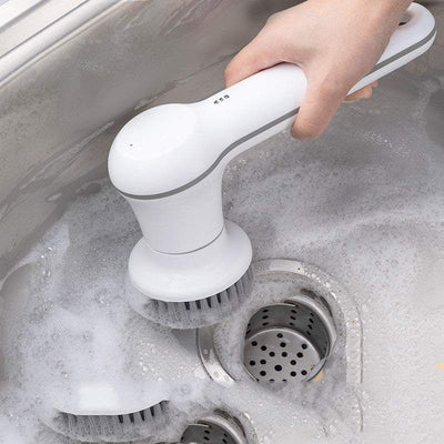 Wireless Electric Cleaning Brush scrubbing a bathroom tile surface