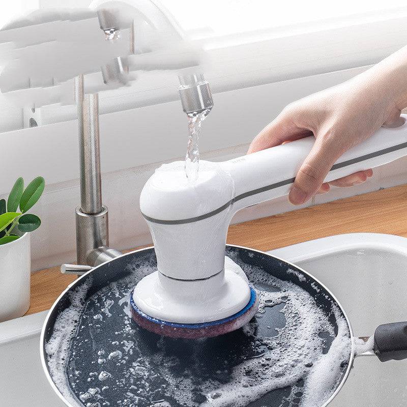 Wireless Electric Cleaning Brush scrubbing a bathroom tile surface
